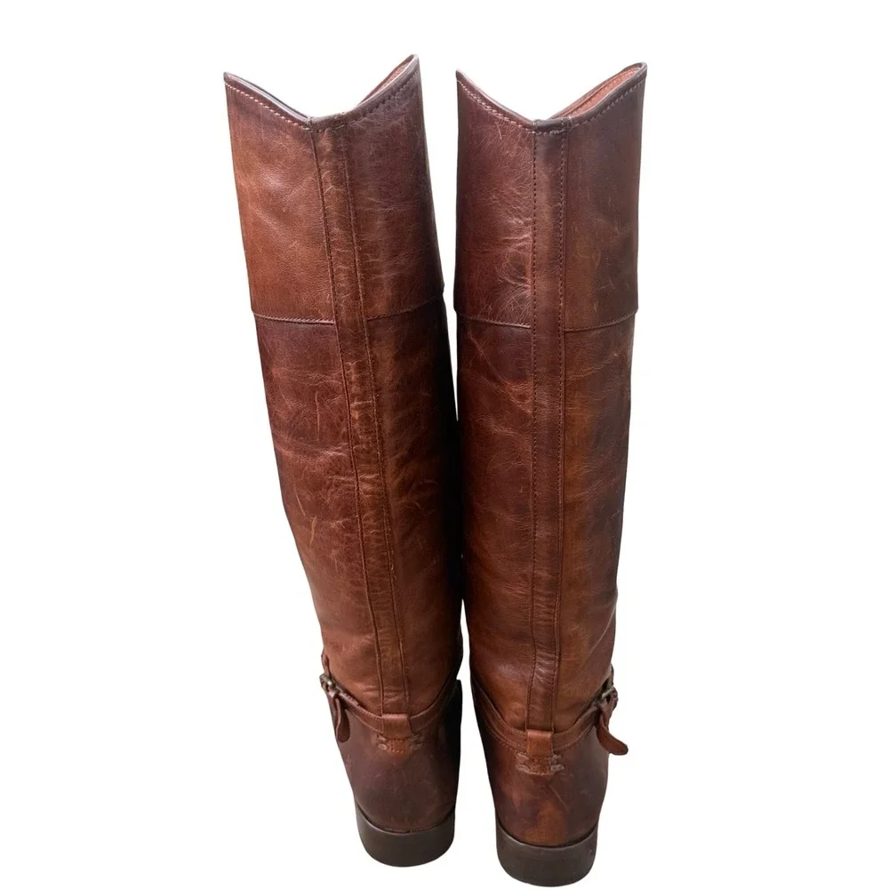 Frye Melissa Seam Harness Tall Riding Boots Brown Leather Women's 8 B USA - Picture 6 of 13